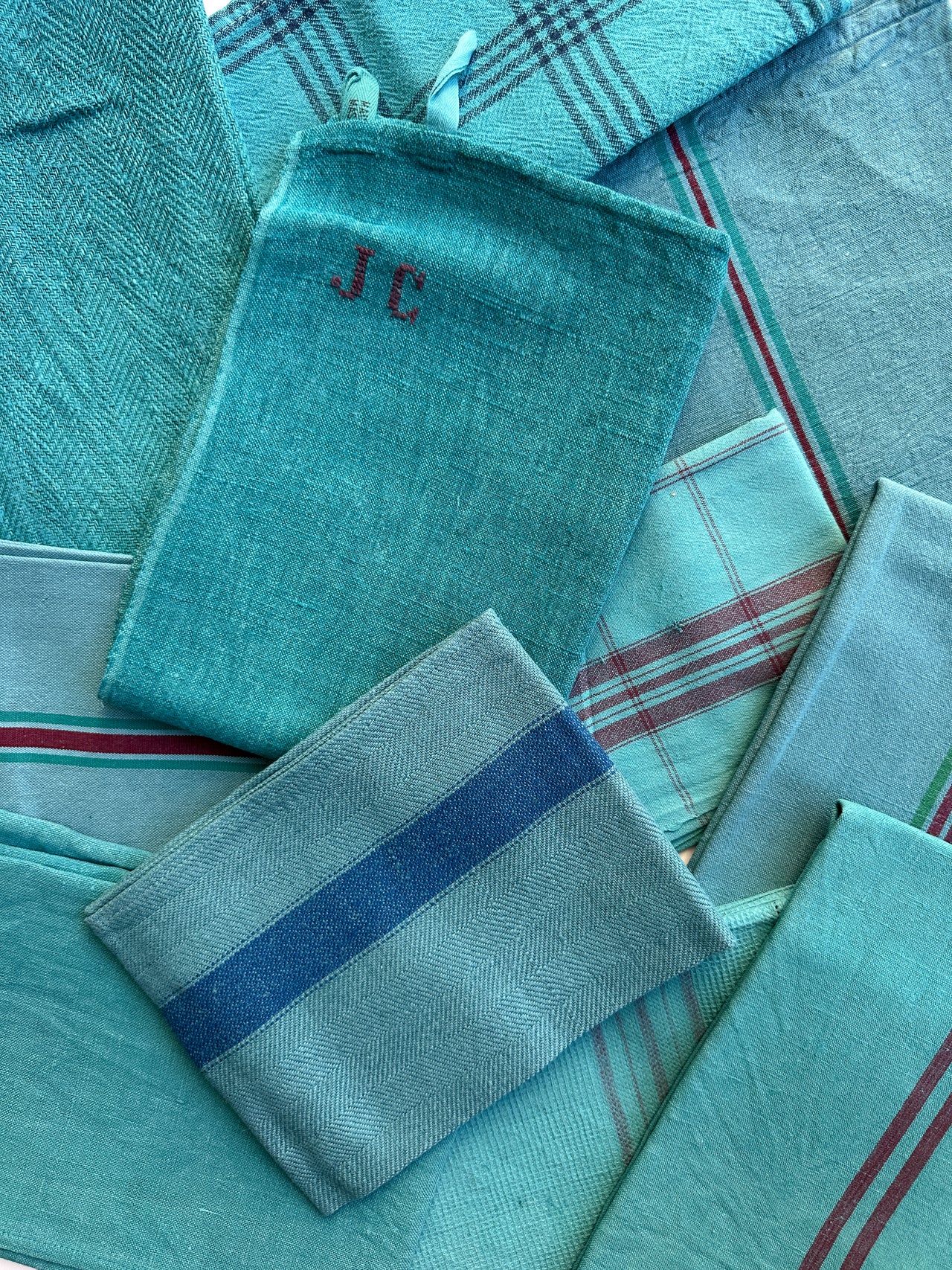 Vintage Striped Tea Towel – Lagoon Blue – Assorted Patterns
