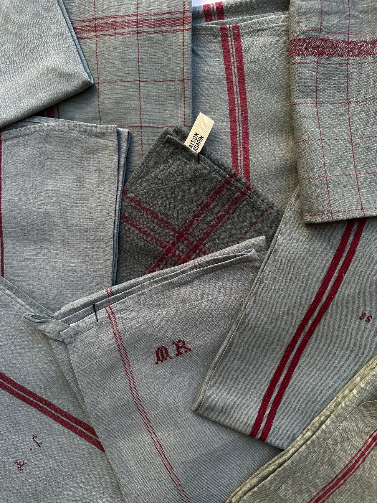Vintage Striped Tea Towel – Verdigris – Assorted Patterns