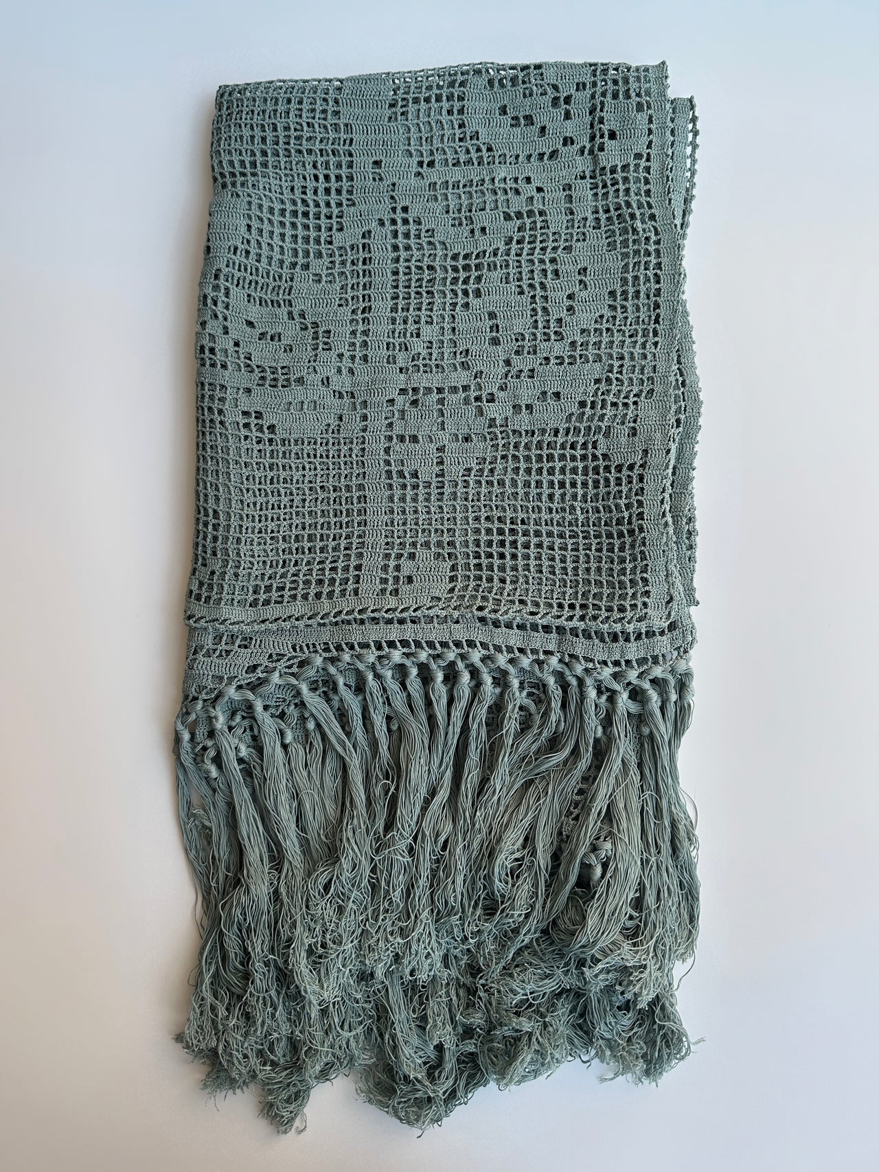 Dessus de lit vintage fait au fil - 1900 - Celadon - 120x170cm