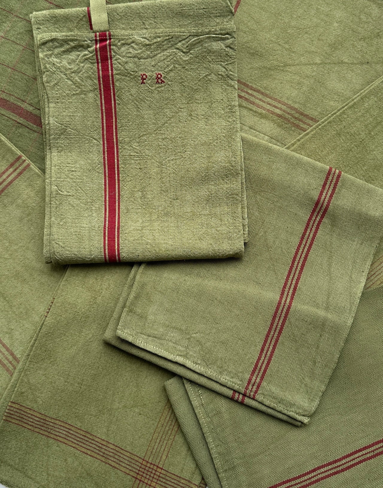 Vintage striped tea towel – Chartreuse – Assorted patterns