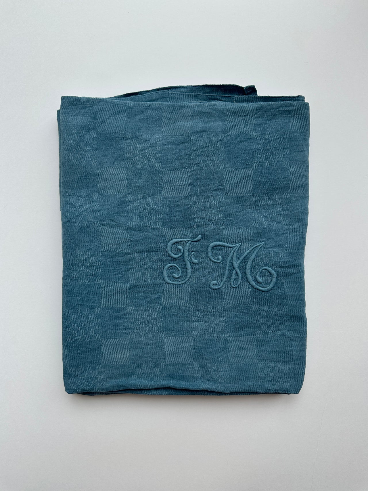 Nappe ancienne damassée - 2 monogrammes FM- 130x200 cm - Turquin