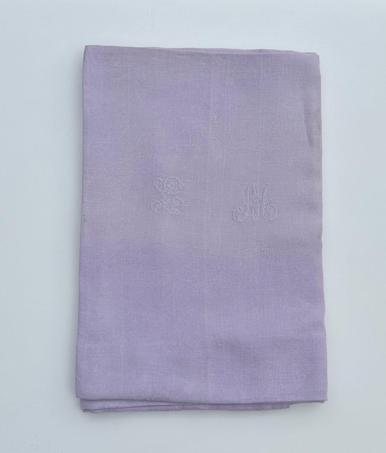 Antique damask tablecloth - Monogram LM - 150x220 cm - Lilac