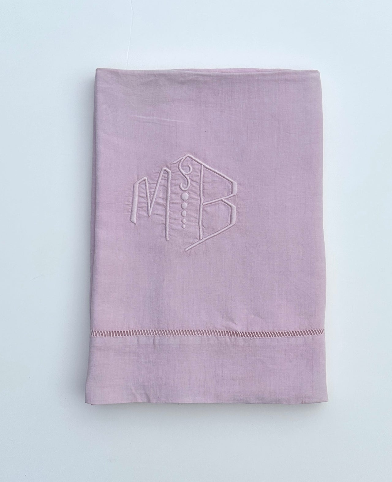 Antique linen sheet - monogrammed MB - 170x300cm - lilac
