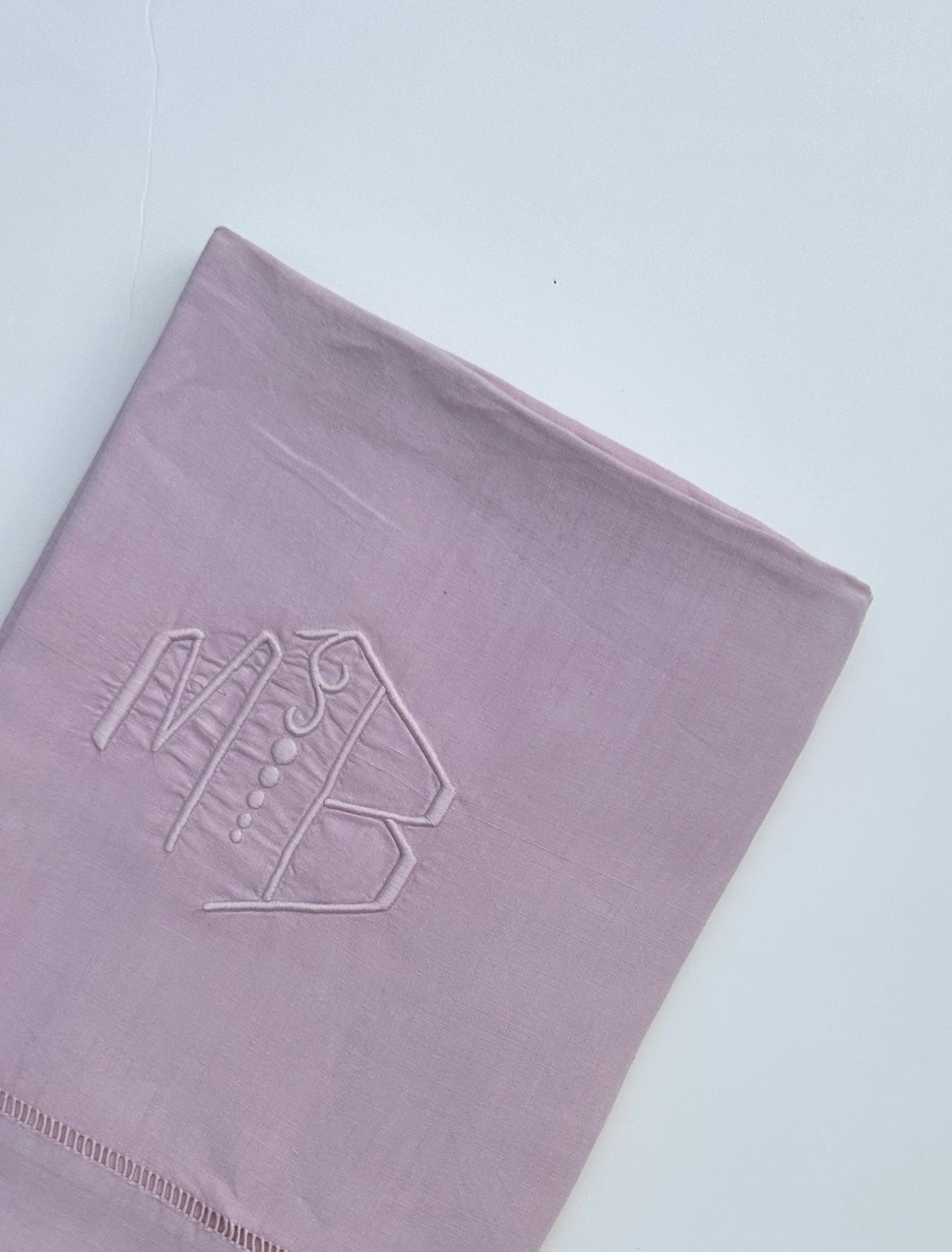 Antique linen sheet - monogrammed MB - 170x300cm - lilac