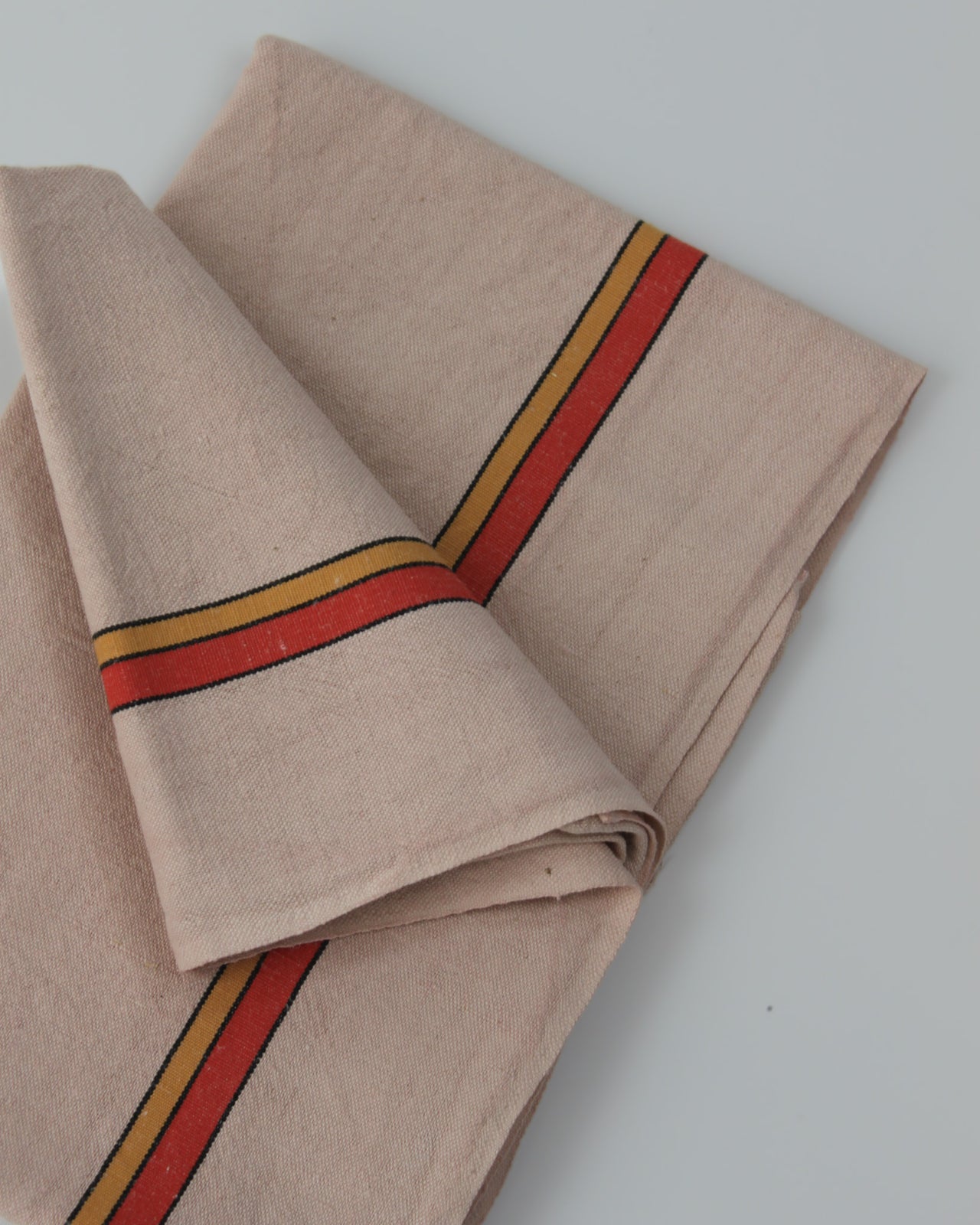Vintage striped tea towel - monogram MV - craie
