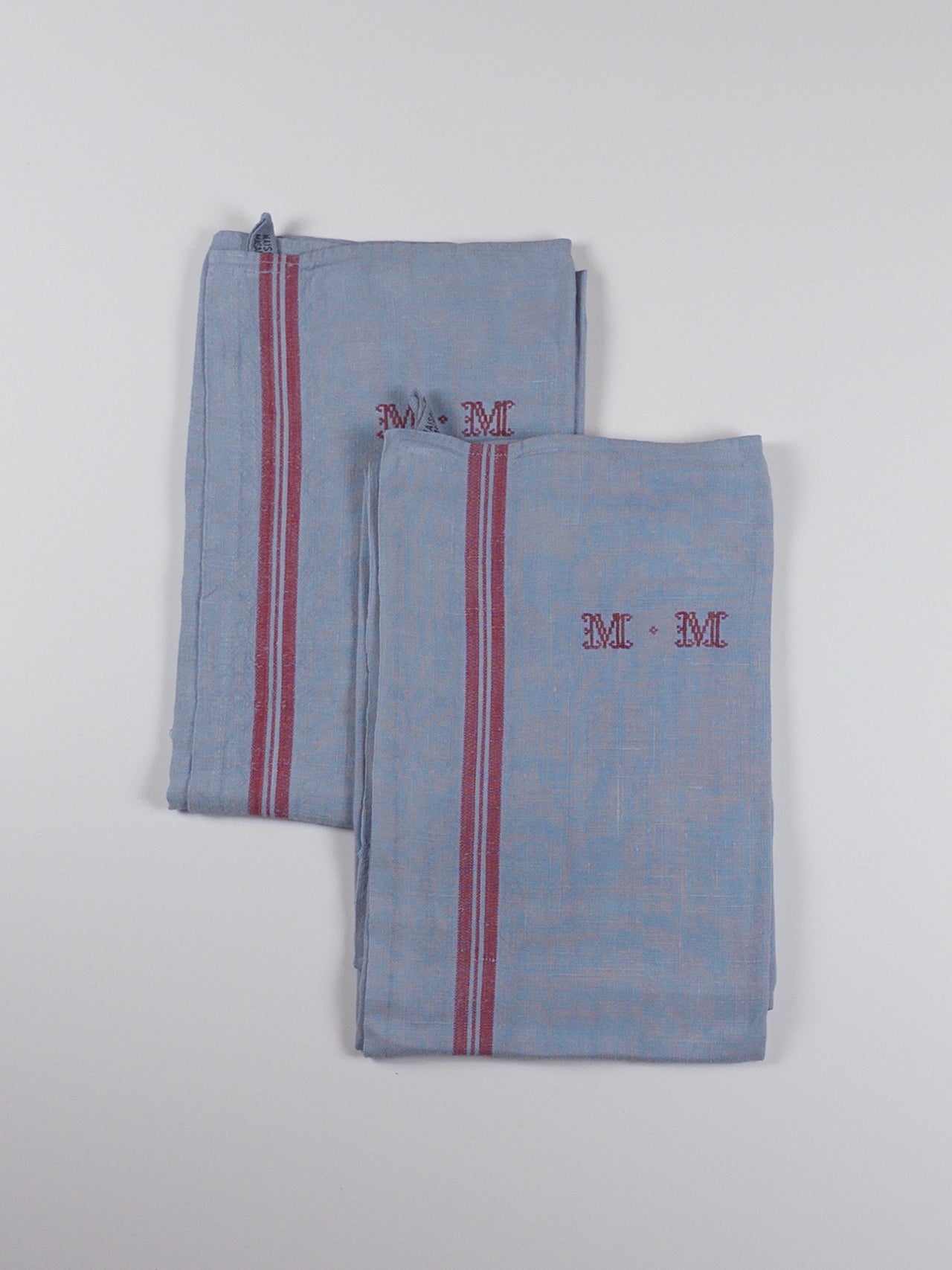 Torchon vintage rayé - monogramme MM - denim