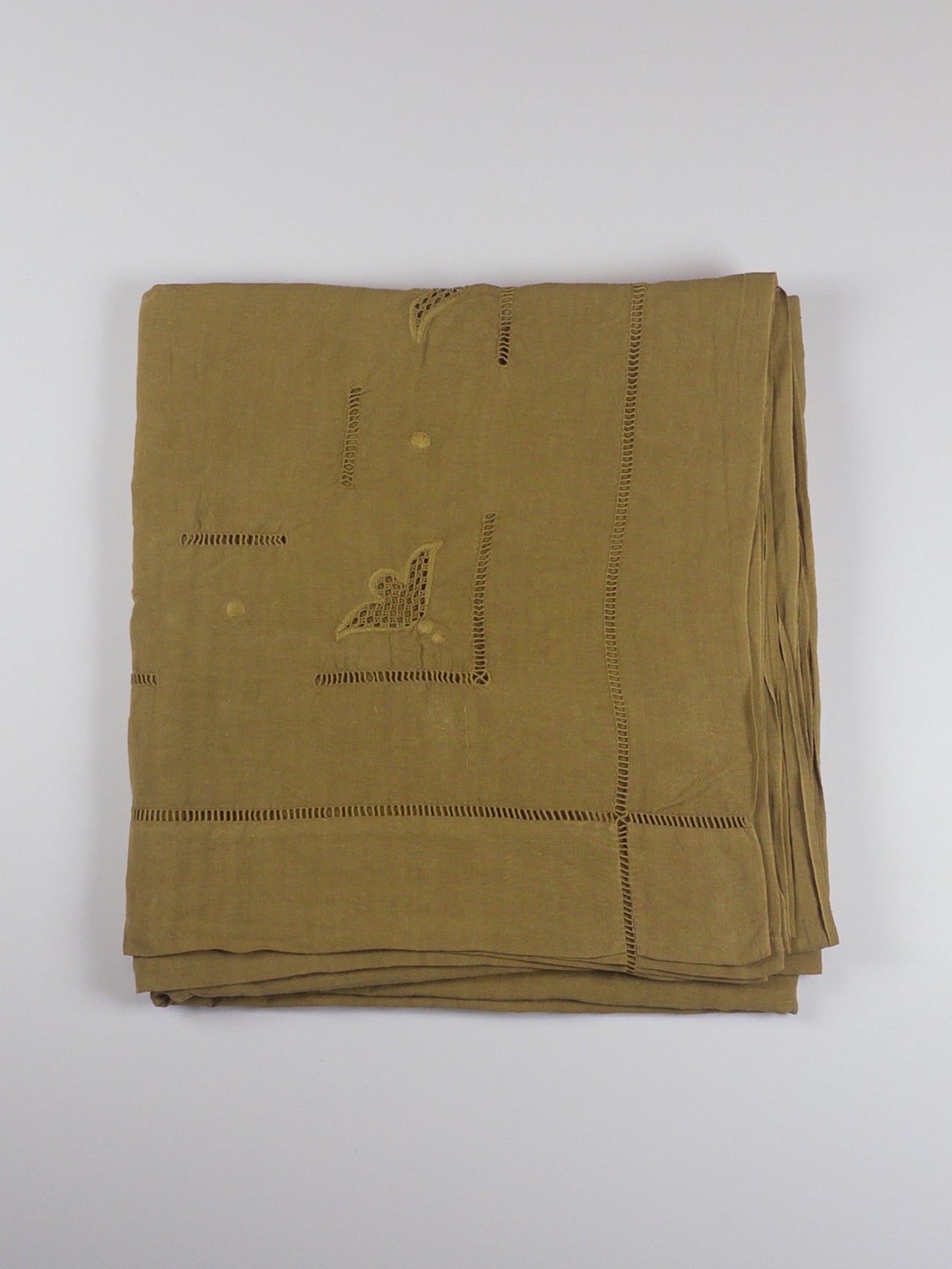 Drap ancien brodé - 225x320cm - olive