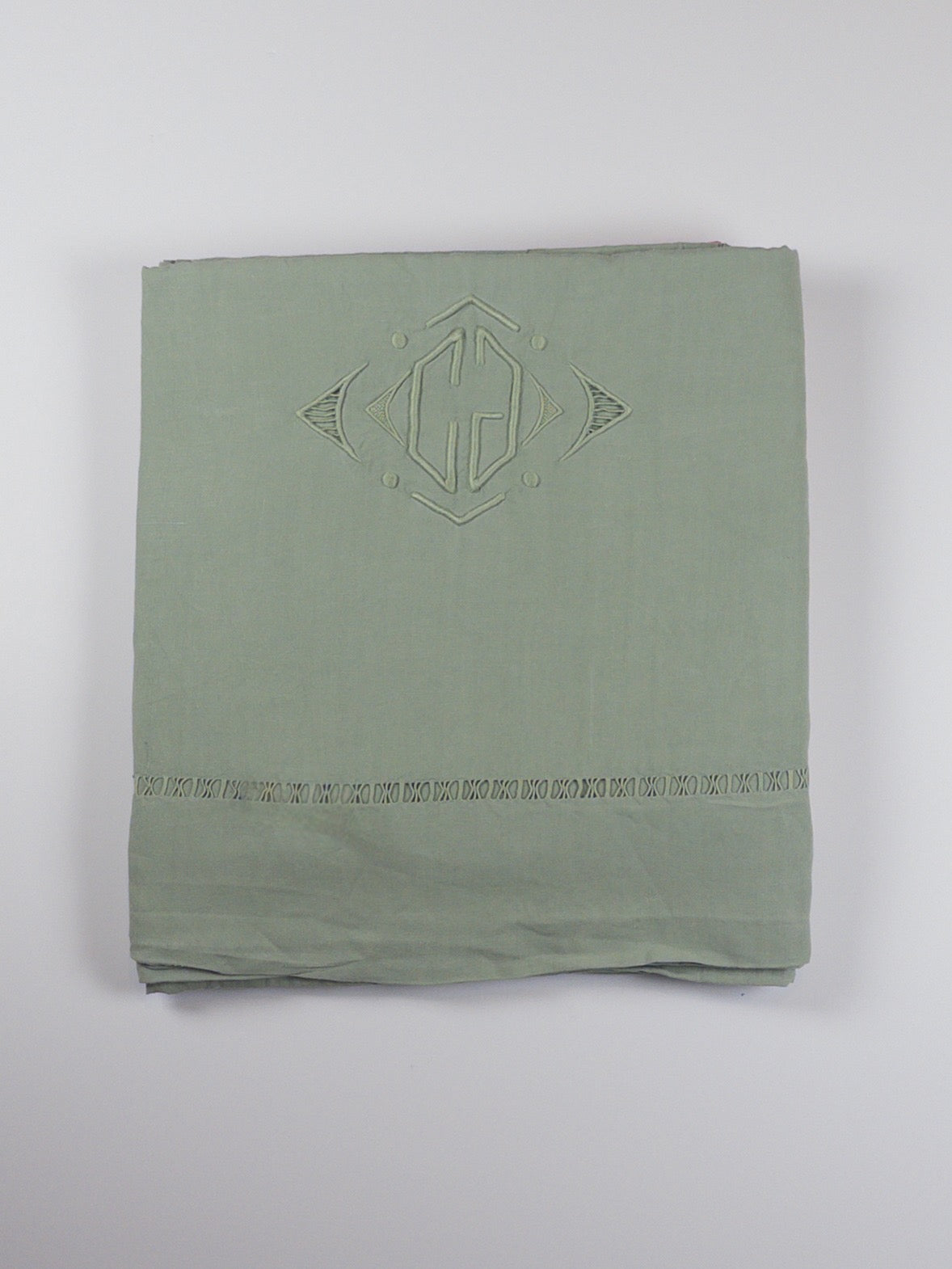 Nappe ancienne - monogramme CG - 165x290cm - verveine