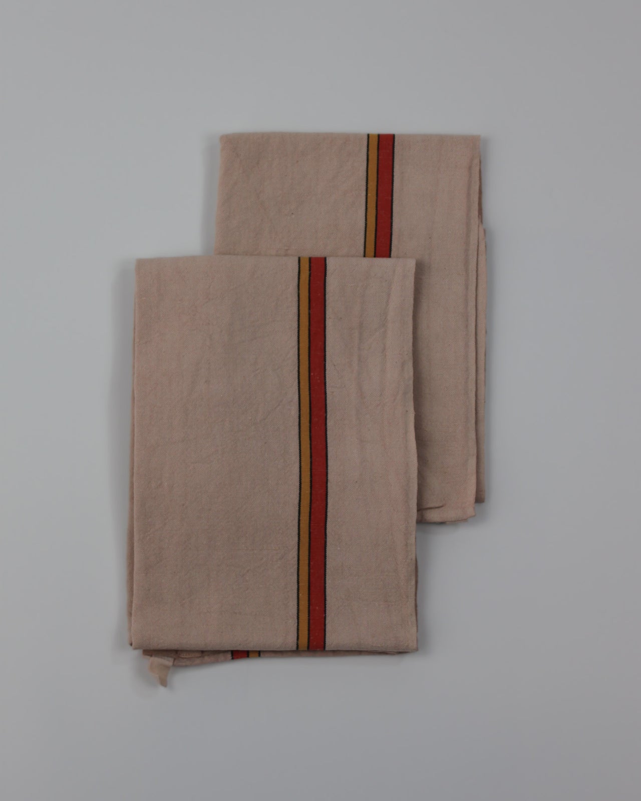 Vintage striped tea towel - monogram MV - craie