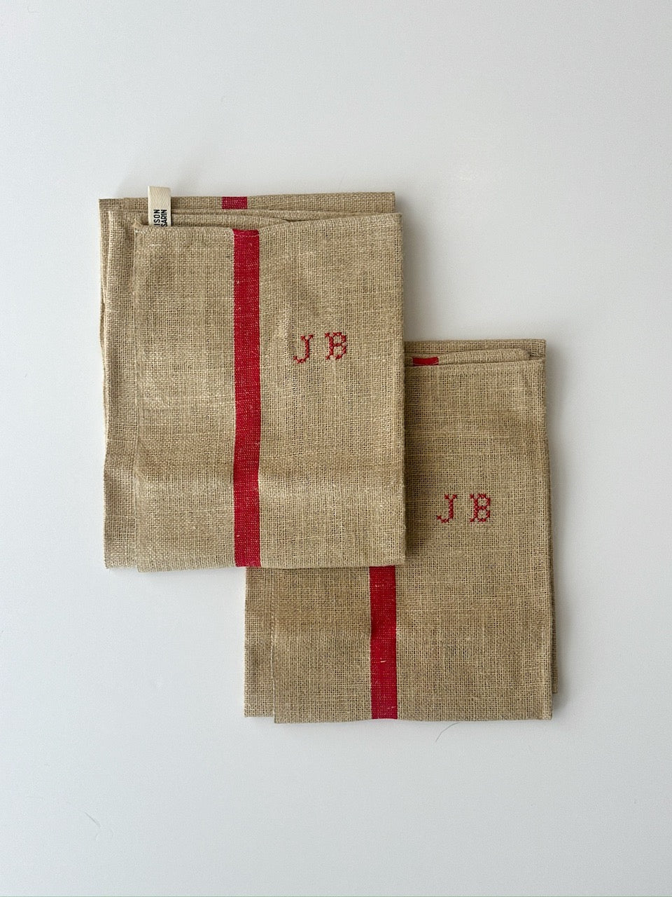 Vintage tea towel - monogram JB - naturel