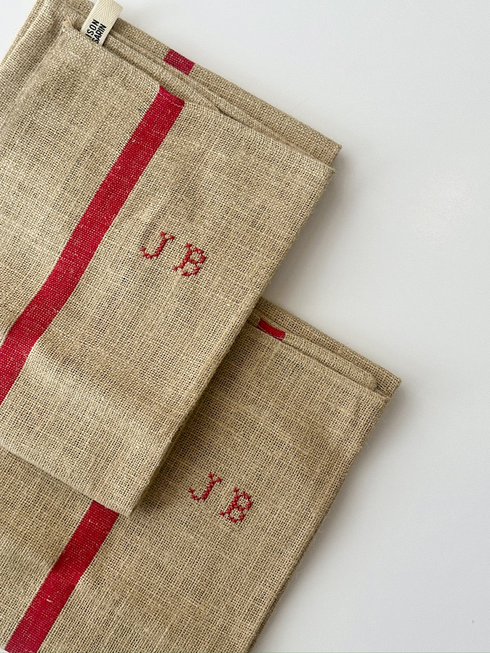 Vintage tea towel - monogram JB - naturel