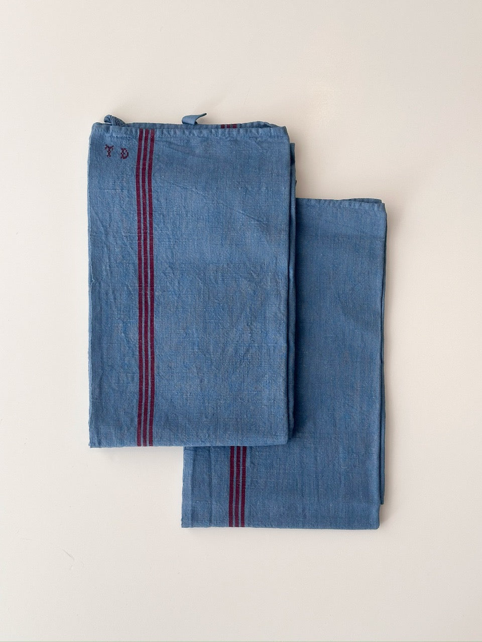 Torchon vintage - monogramme TD - bleu jeans