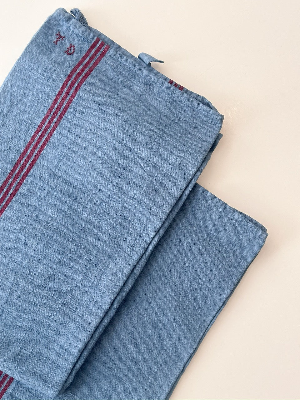 Torchon vintage - monogramme TD - bleu jeans