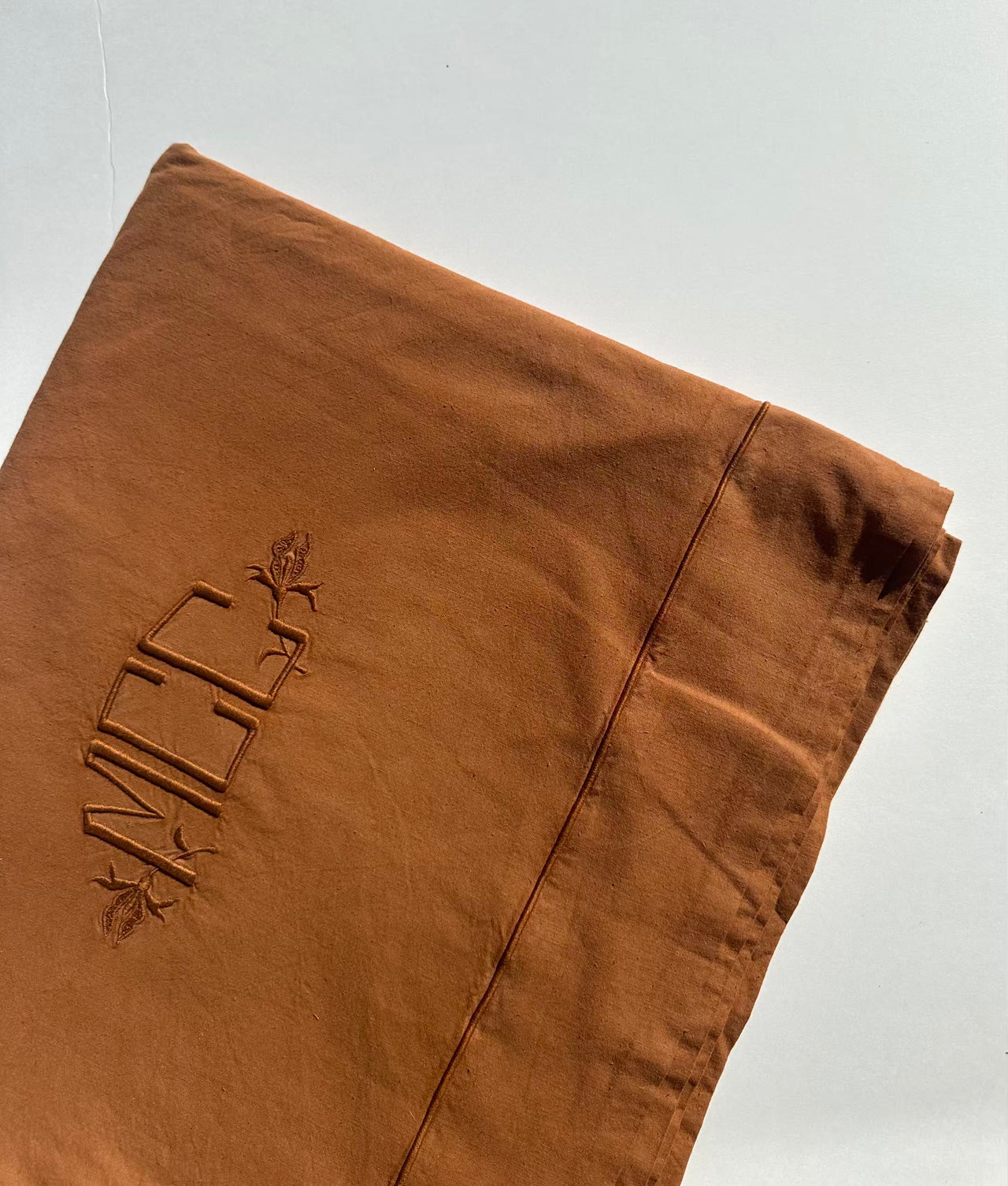 Antique Cotton Sheet - Monogram MCC - 210x280cm - 2 pillowcases - Terre de Sienne