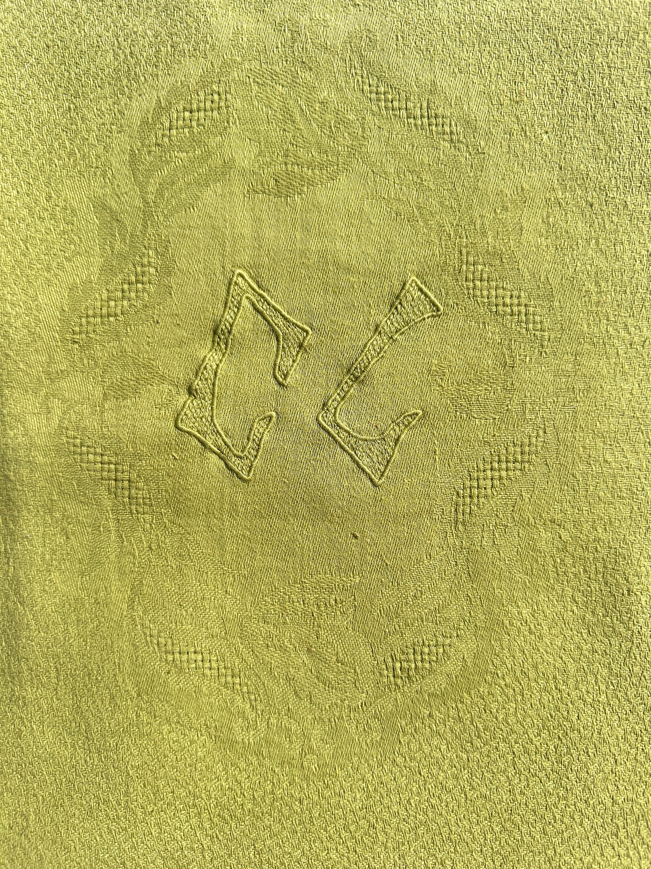 Antique damask tablecloth - Monogramme TM- 160x200 cm - Eucalyptus